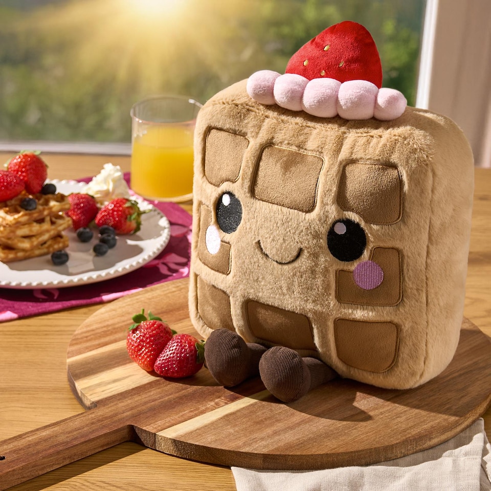 image 1 of OHS Sweetie Pie Filled Novelty Scatter Cushion Soft Fleece Toy Pillow | Brown | Honey the Waffle