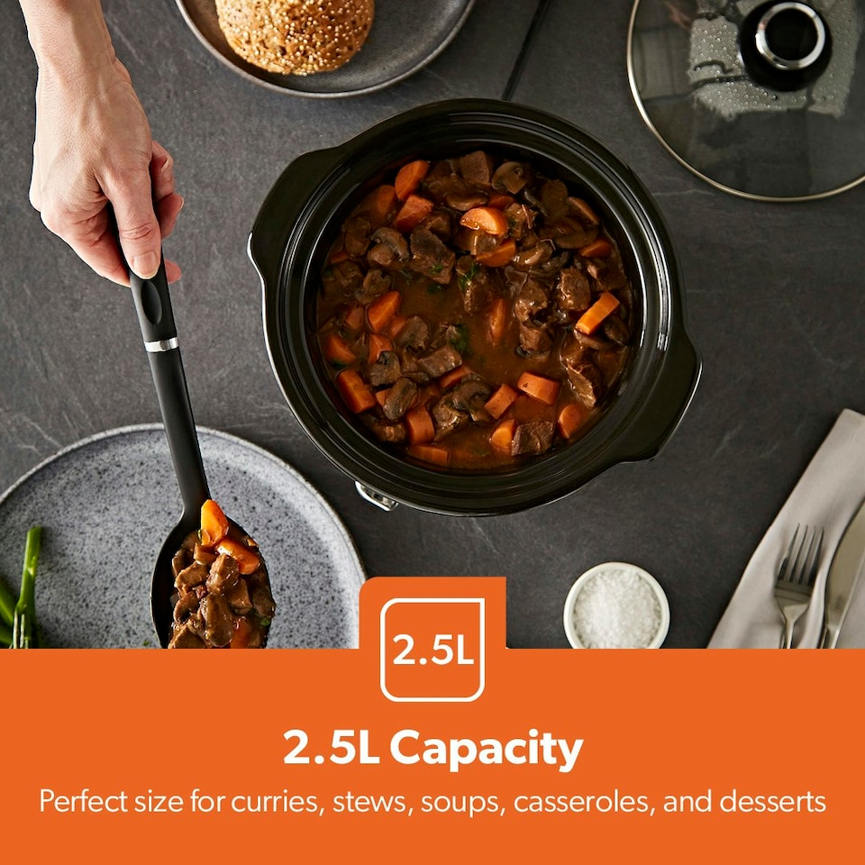 image 1 of GEEPAS 2.5 Litre Slow Cooker, Black