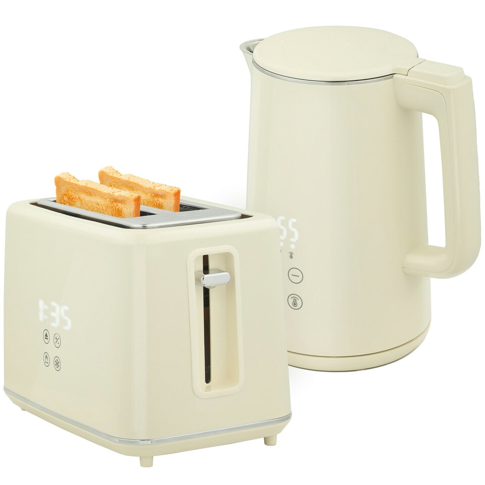 image 1 of HOMCOM 1.5L 3000W Fast Boil Electric Kettle and 2 Slice Toaster Set, Beige