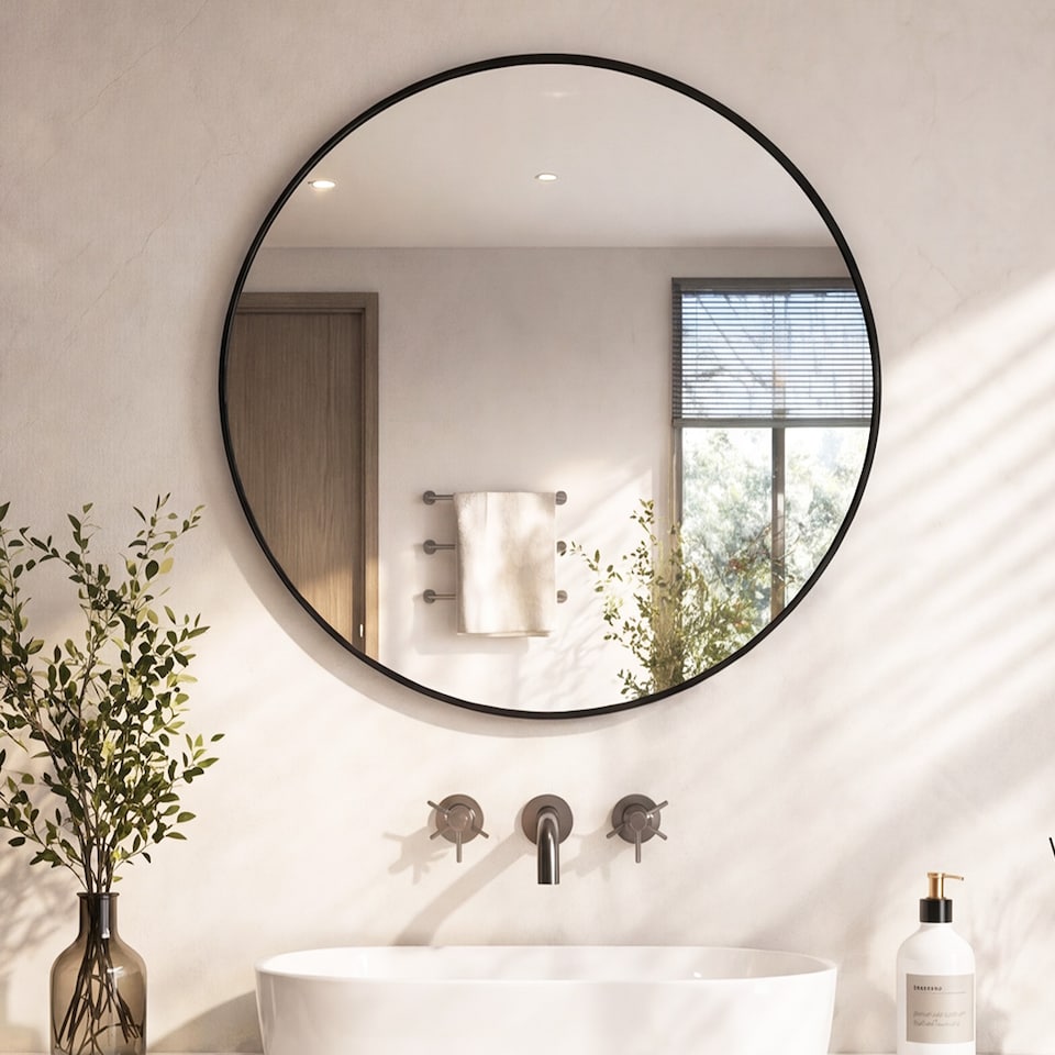image 1 of Yezi Wall Mirror Round Mirror Tempered Glass HD Explosion-proof Bathroom 60cm