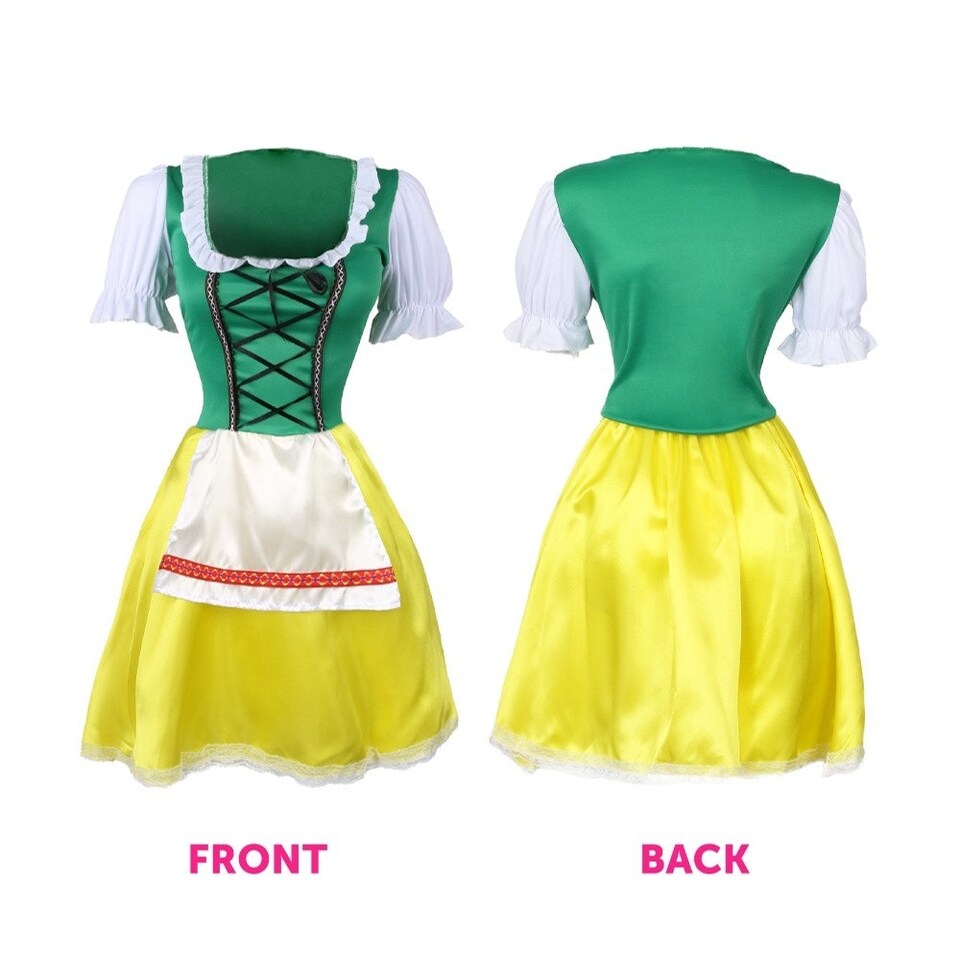 image 1 of Green & Yellow Bavarian Dress with Bow Stockings Green | XL