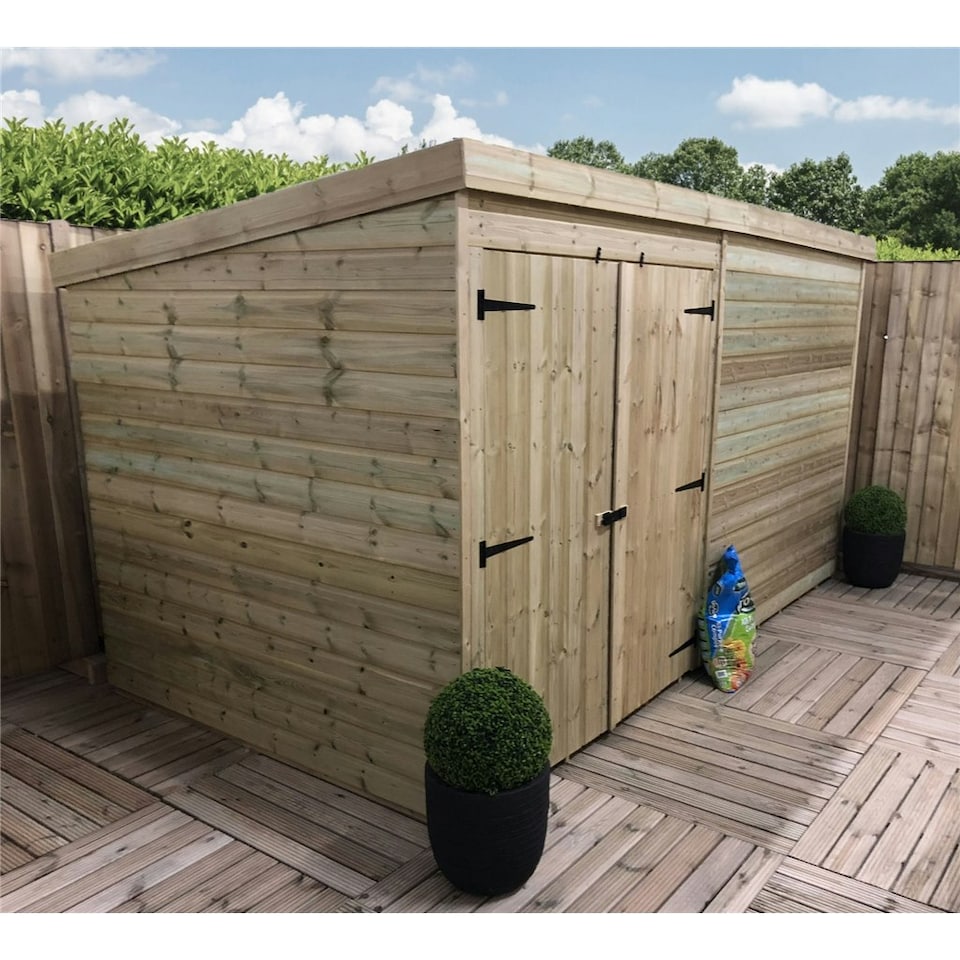 image 1 of 14 x 3 WINDOWLESS Garden Shed Pressure Treated T&G PENT Wooden Garden Shed + Double Doors (14' x 3' / 14ft x 3ft) (14x3)
