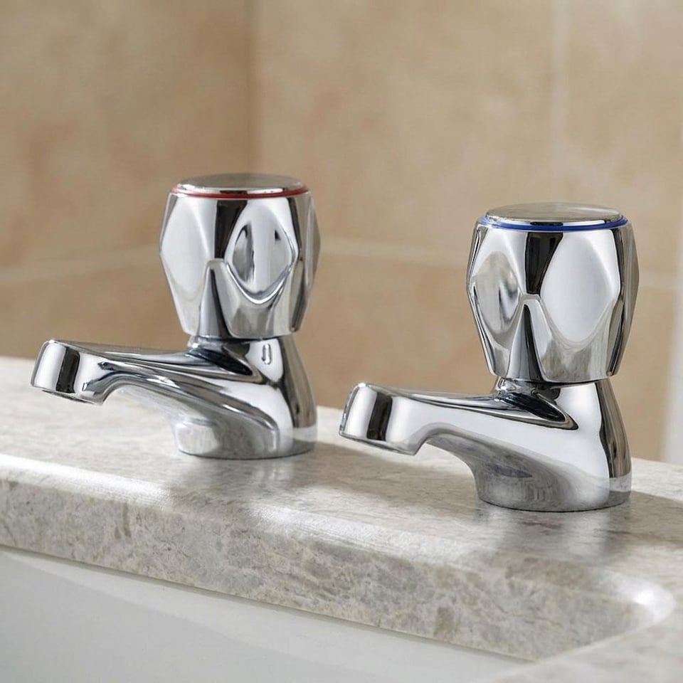 Pair Of Traditional Basin Contract Taps Chrome WRAS Approved - Tesco ...