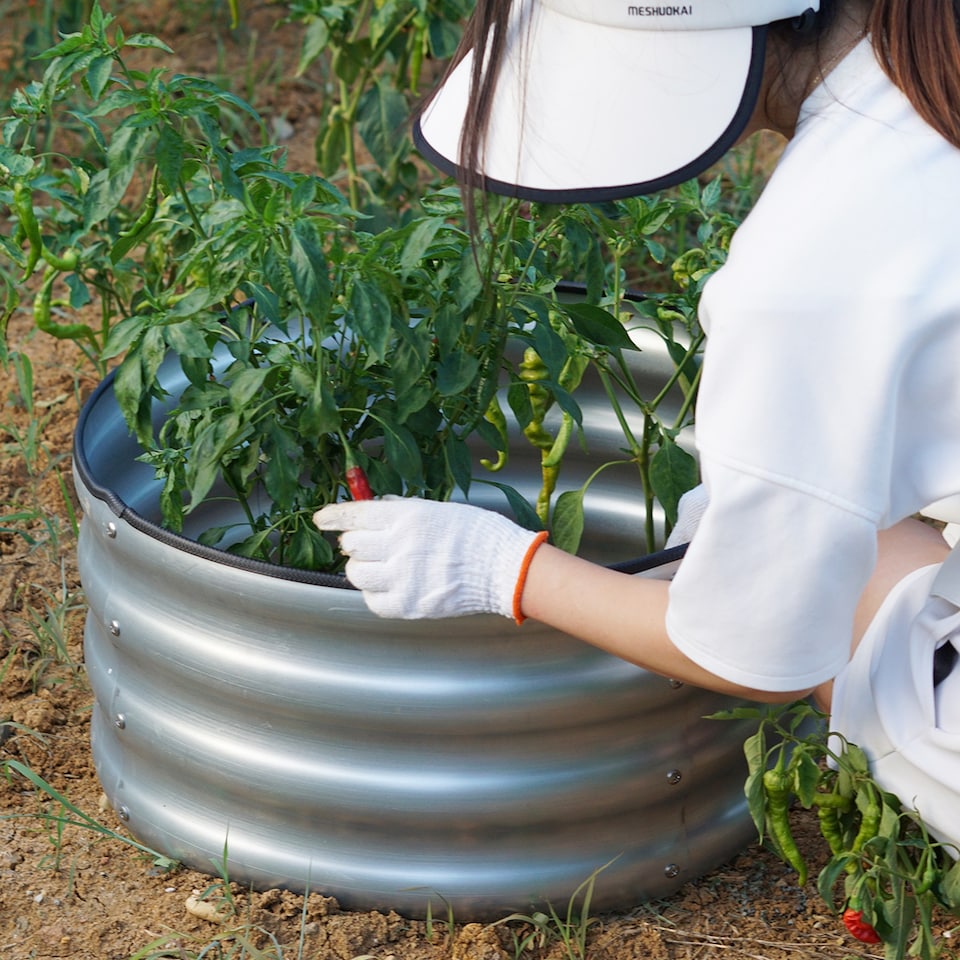 image 1 of Gr8 Garden Outdoor Raised Bed Planter Round Galvanised Steel Flower Trough 60 x 30cm