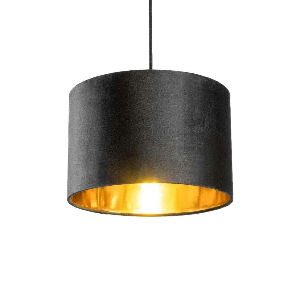 image 1 of CGC NILA Luxury Black Velvet & Gold Inner Round Pendant Drum Lamp Shade Black