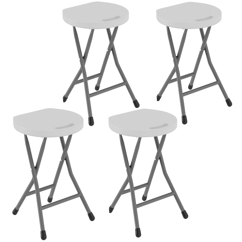 image 1 of Outsunny Folding Stool Set of 4, Decorative Garden Stool Set - White Grey White