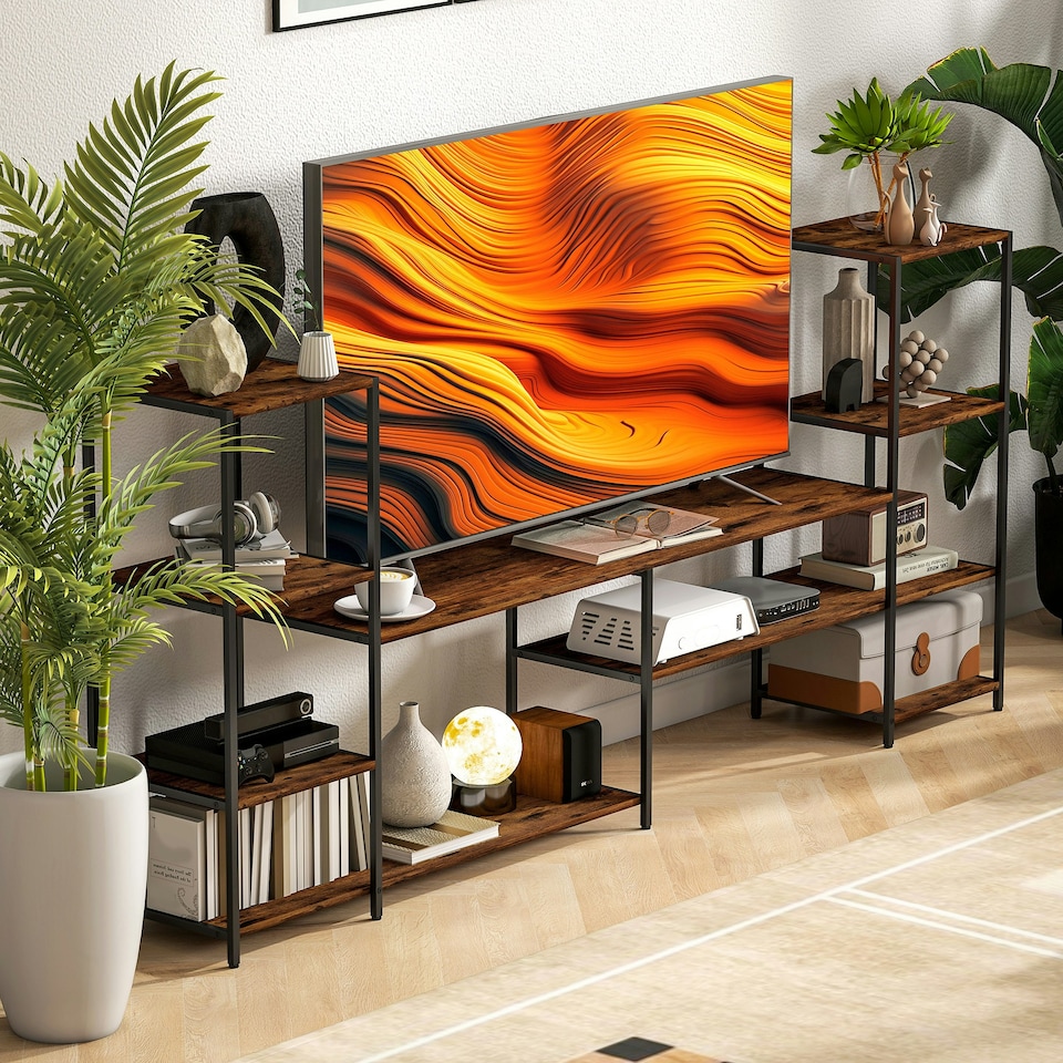 image 1 of HOMCOM TV Unit for TVs up to 60 Inches, Industrial TV Stand with Shelves | Brown | One Size | 1