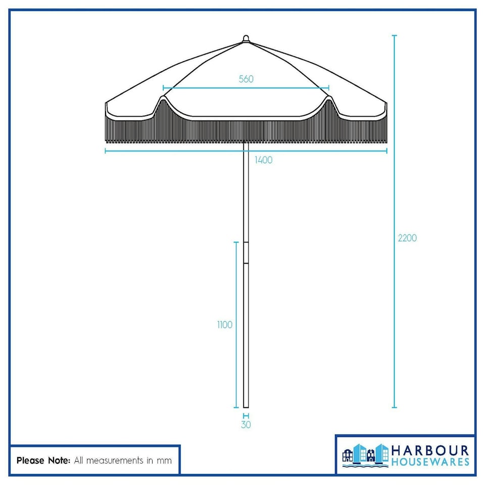 image 1 of Harbour Housewares Wooden Garden Parasol with Tassel Fringe - 1.4M - Pastel Pink Stripe Pink