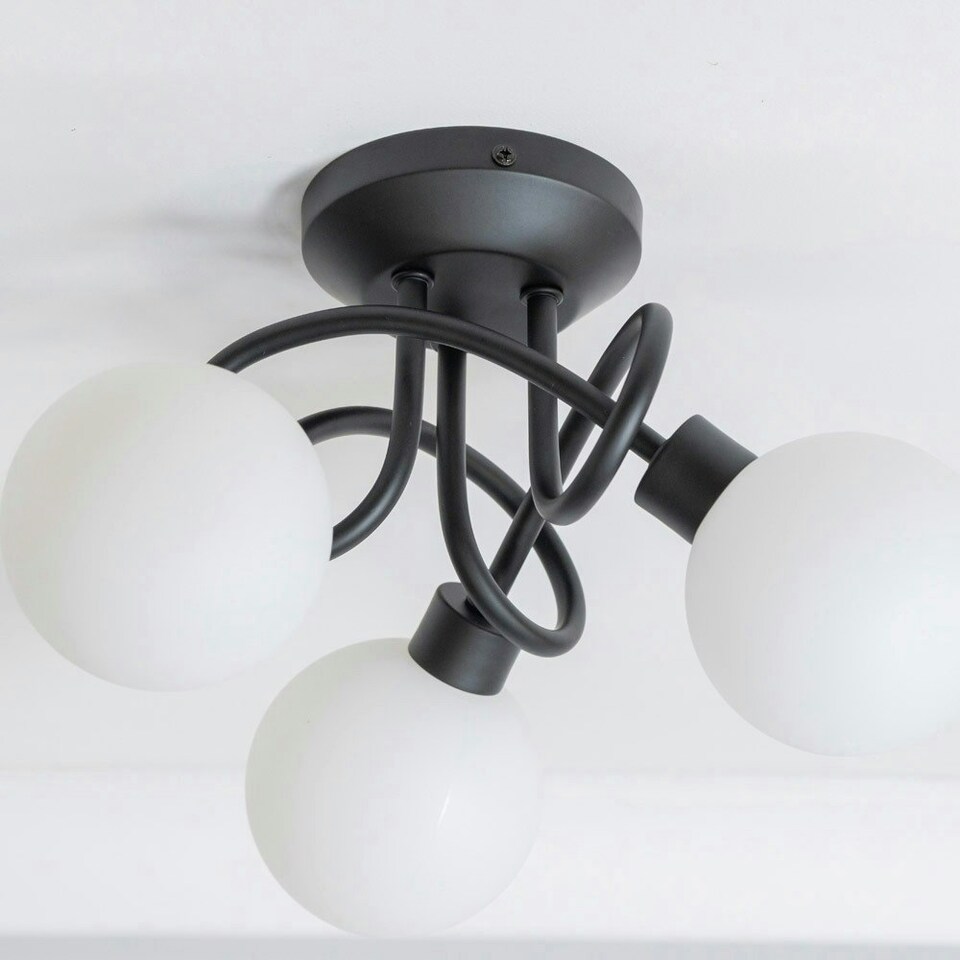 image 1 of ValueLights Velika Black 3 Way Opaque Flush Ceiling Light with LED Bulbs