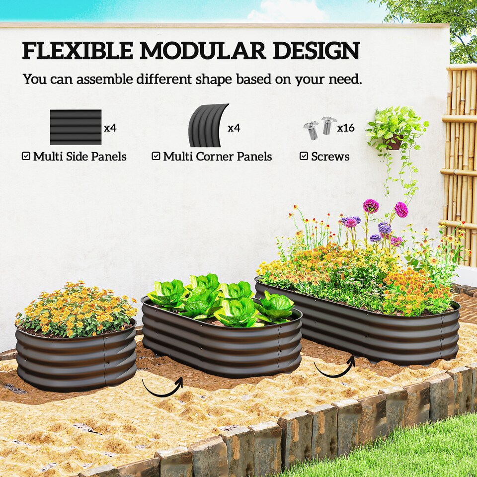 image 1 of Outsunny Galvanised Raised Garden Bed Planter Box with Safety Edging, Dark Grey