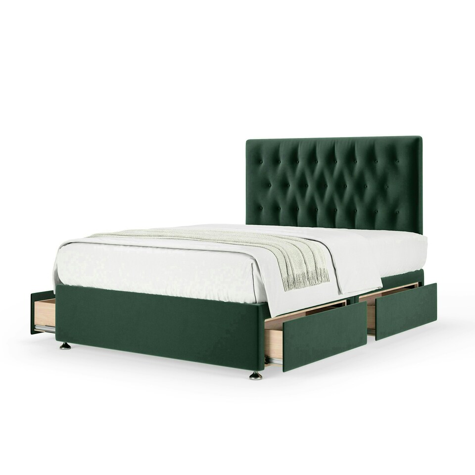 image 1 of Neptune Spring Green Plush Velvet 4 Drawer Divan Set And Lona Headboard Super King