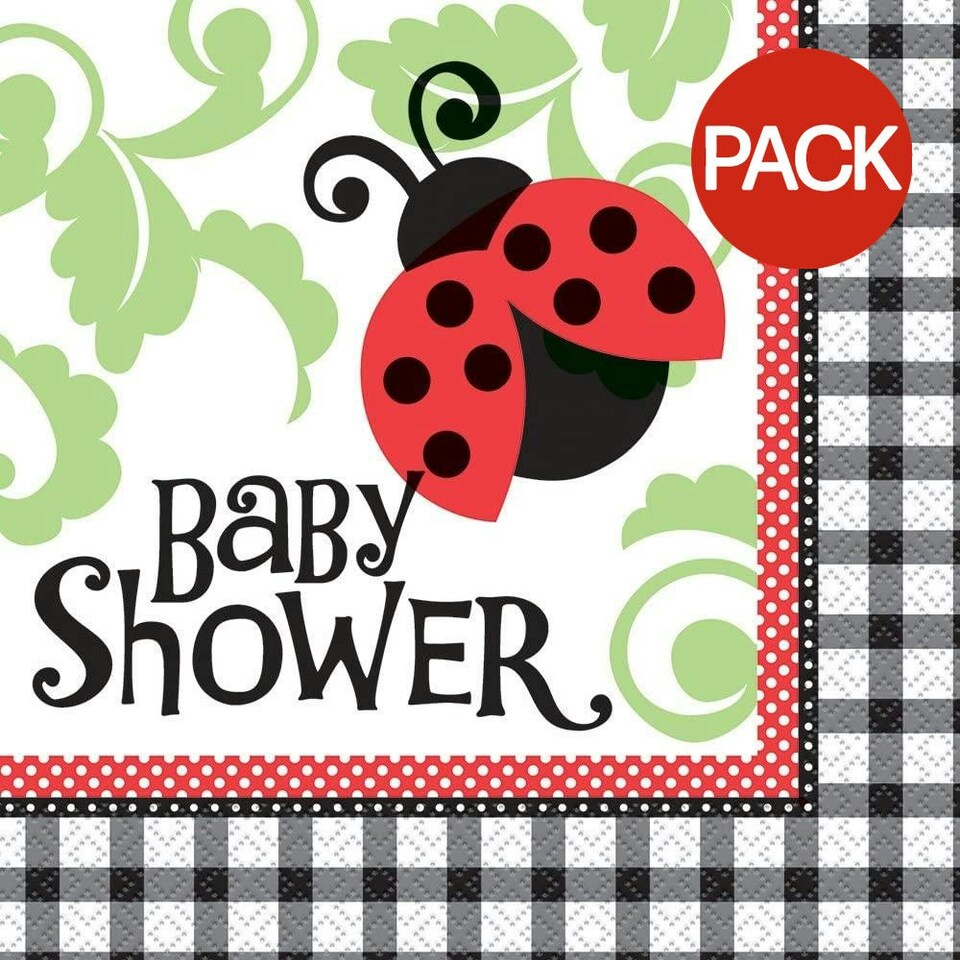 Unique Party Ladybird Baby Shower Disposable Napkins (Pack of 16) - Black/White/Red - One Size