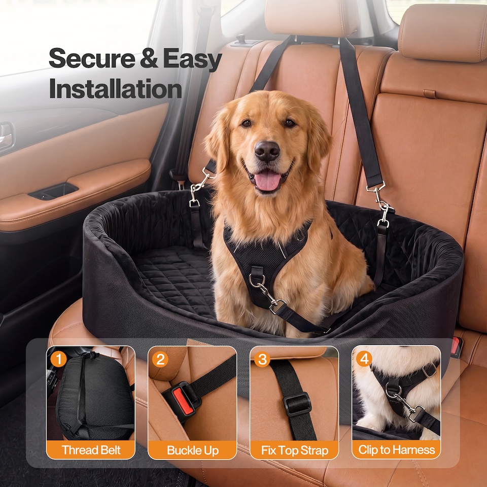 image 1 of Skylos Dog Car Seat Large Booster Bed for Cars Travel SUV Black Soft Oxford