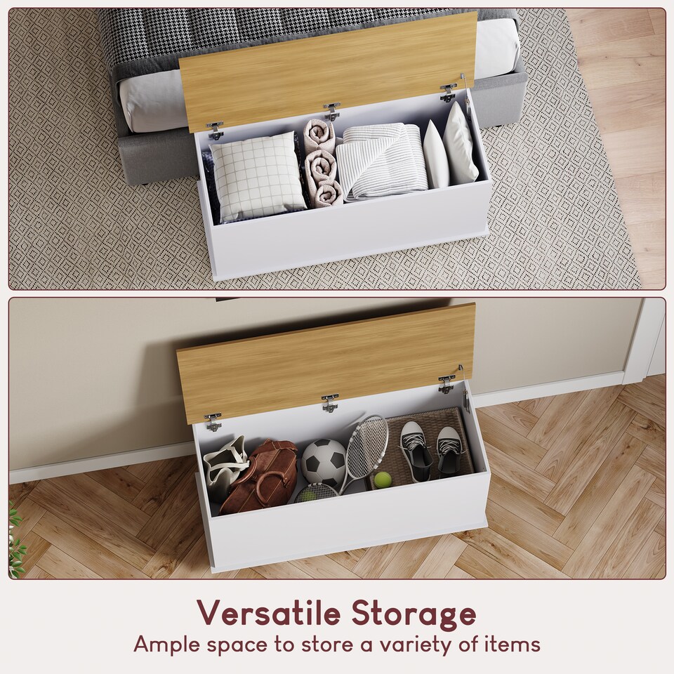 image 1 of Vida Designs Arlington Storage Ottoman Bedroom Hallway Chest Bench, White & Oak | White | White