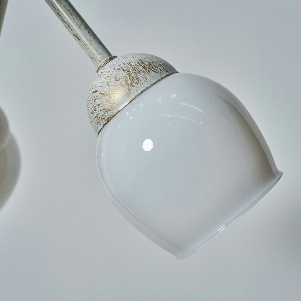 image 1 of ValueLights Kenton Aged Metal Effect 3 Way Ceiling Light White Glass Shades and Bulbs