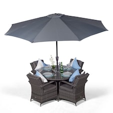 Arizona Round 4 Seater Rattan Patio Dining Set | Grey | Grey