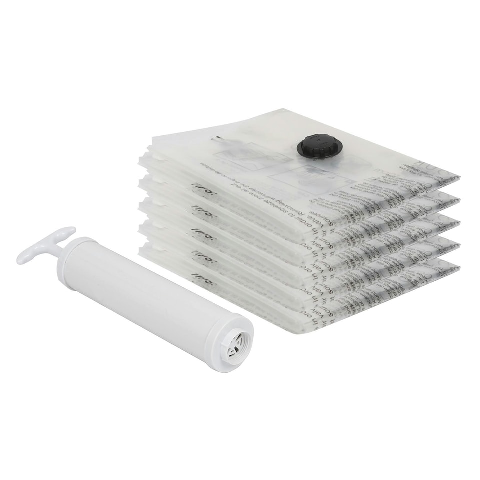 image 1 of Harbour Housewares Vacuum Storage Bags with Hand Pump - Medium (50 x 70cm) - White - Pack of 5 White