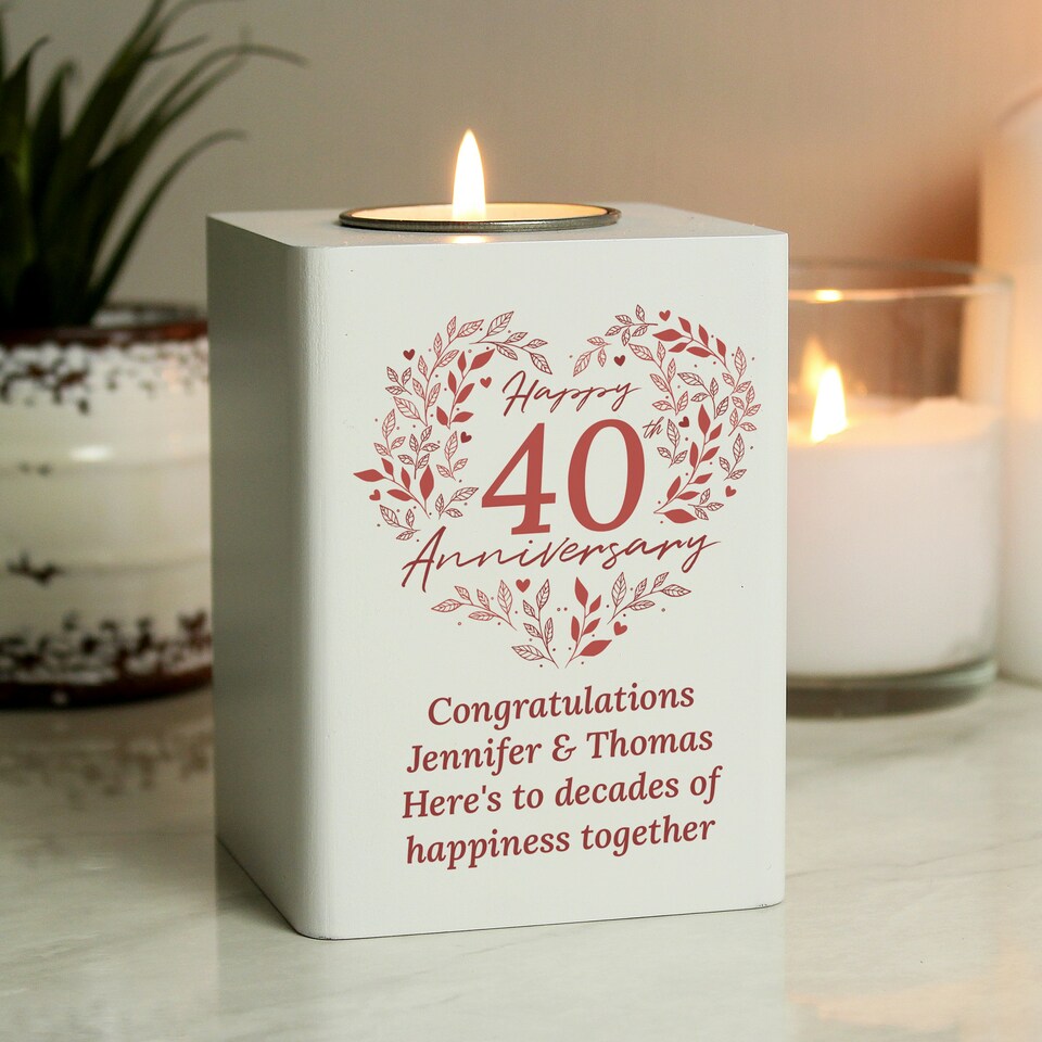 image 1 of Personalised 40th Ruby Wedding Anniversary Tea Light Holder White