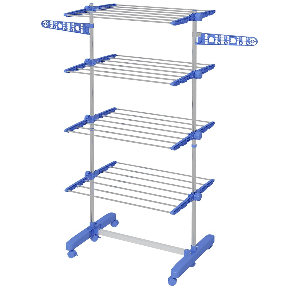image 1 of HOMCOM 4-Tier Large Clothes Airer Steel Clothes Drying Rack Blue