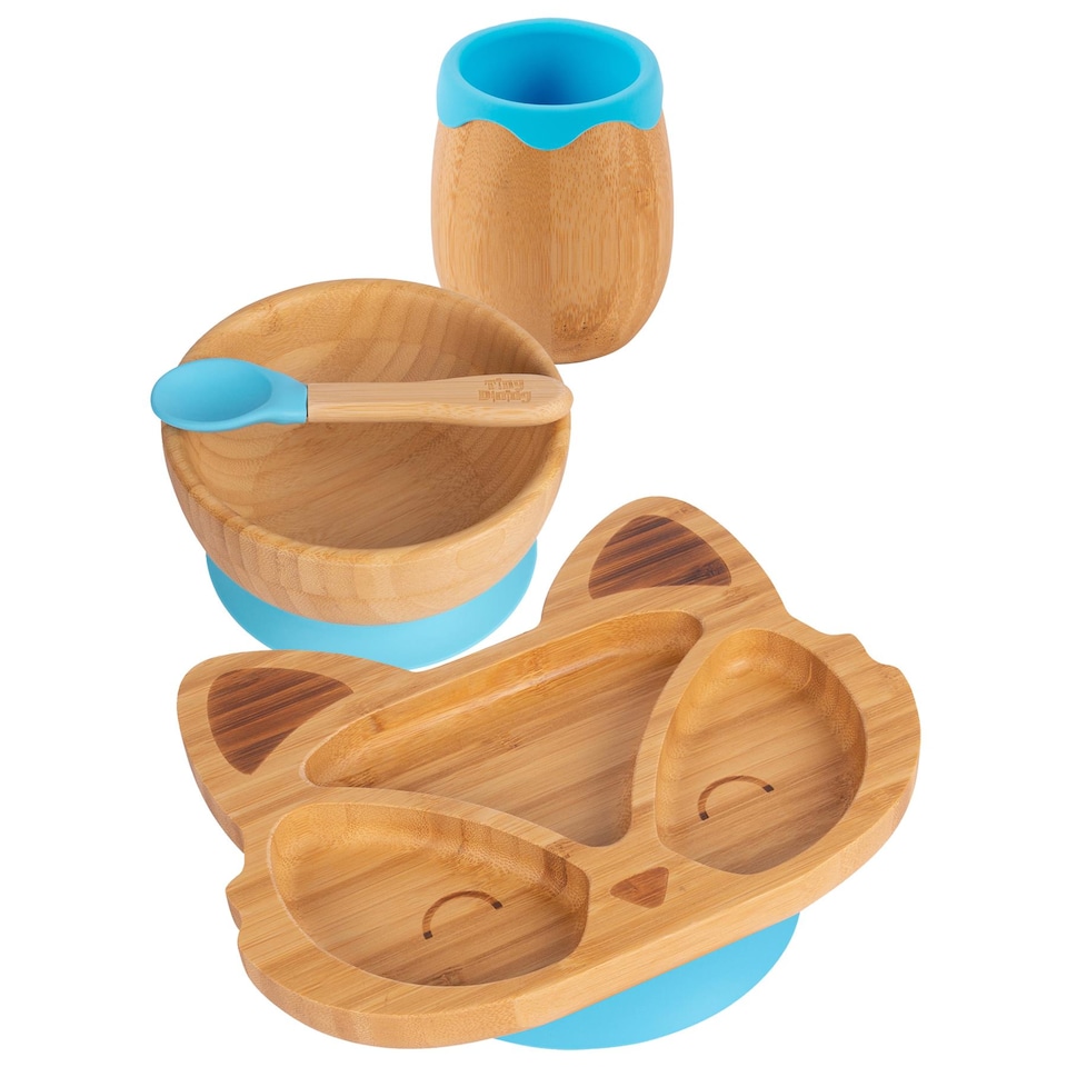 image 1 of Tiny Dining 4pc Fox Bamboo Suction Baby Feeding Set - Blue