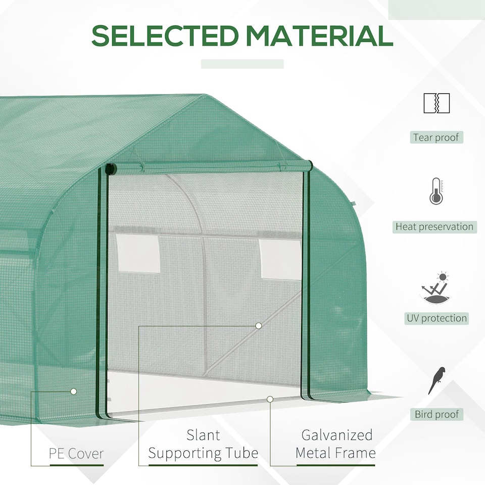 image 1 of Outsunny 4.5 x 3 x 2m Outdoor Tunnel Greenhouse w Roll Up Door 6 Windows Green
