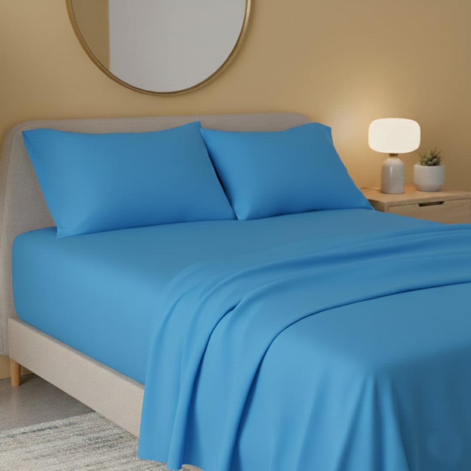 image 1 of Flannelette Flat Sheet Soft Brushed Cotton Bedding for Warmth Comfort | Blue | Single