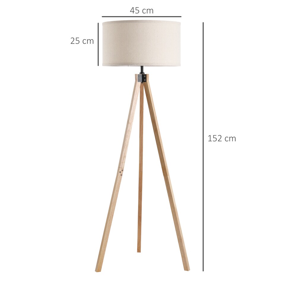 image 1 of HOMCOM Wood Tripod Floor Lamp Home Lighting Elegant E27 Bulb Linen Shade Beige