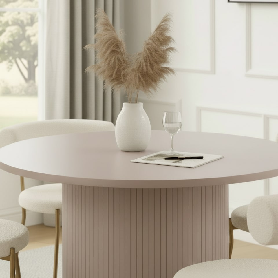 image 1 of OHS Madison Ribbed Round Dining Table Wood Effect
