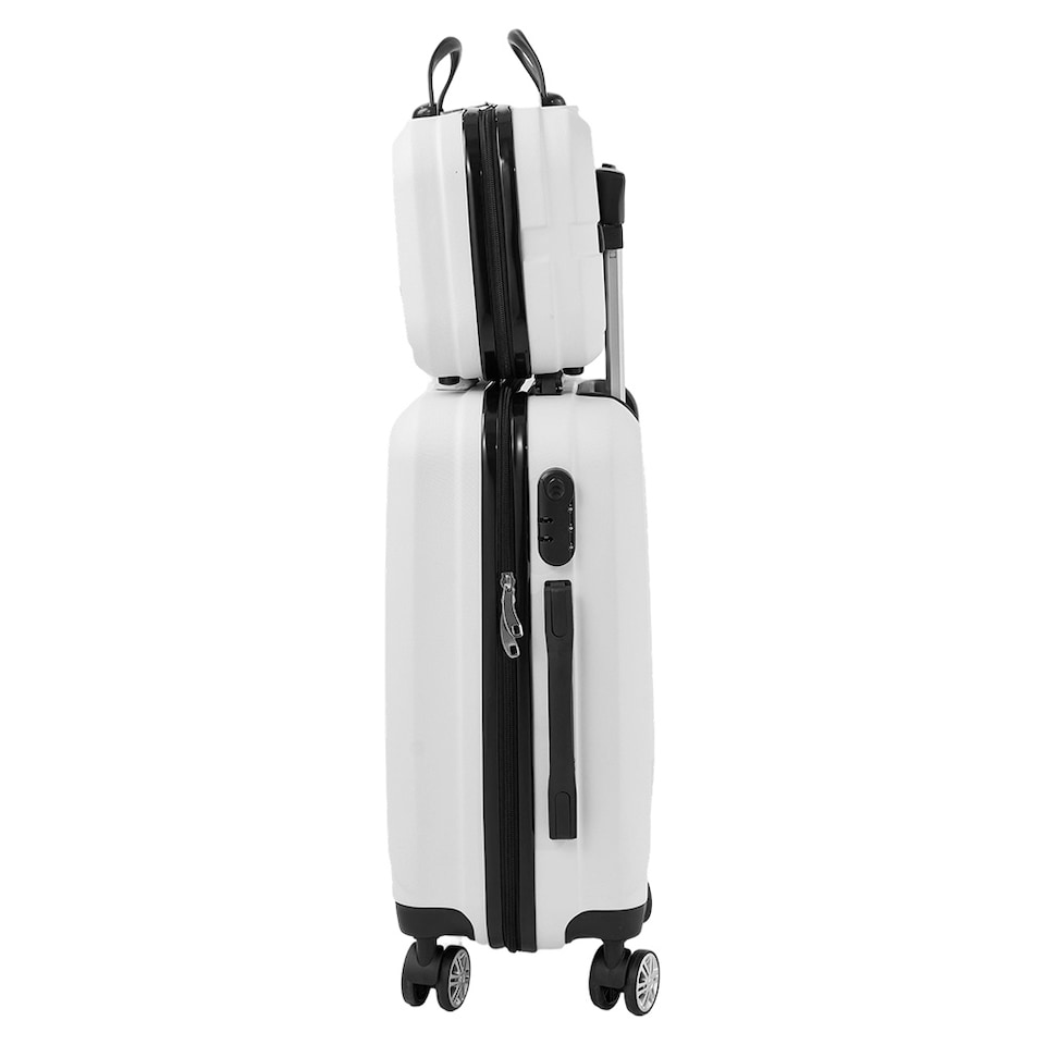 image 1 of Living and Home 2-Piece Geometric ABS Suitcase Set - White 20" & 14"