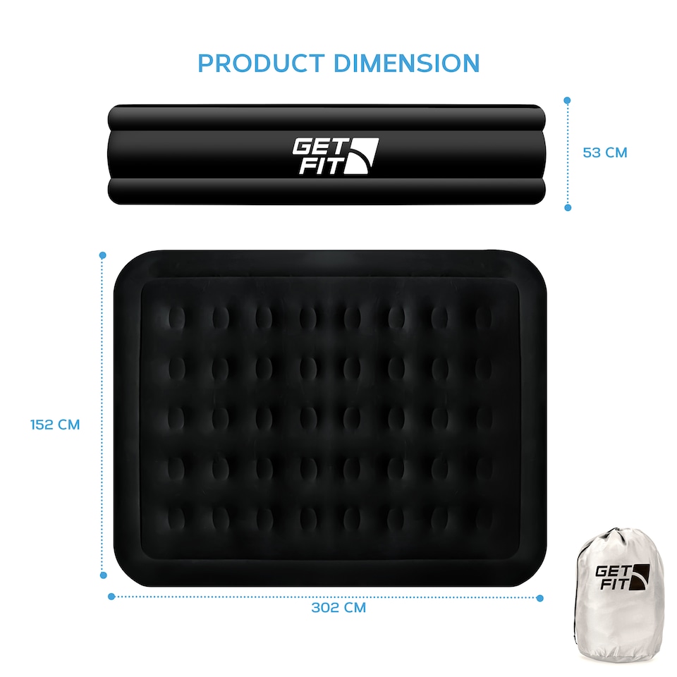 image 1 of Get Fit Air Bed With Built In Electric Pump - Premium King Size - Blow Up Bed With 2 X Free Pillows - Elevated Inflatable Air Mattress | Black | Black Mono | 1
