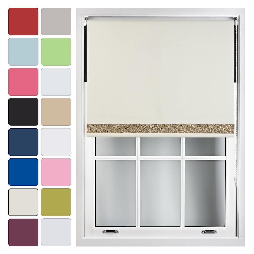 image 1 of FURNISHED Thermal Blackout Roller Blinds with Glitter Edge - (W)55cm x (L)165cm | Cream | Cream | (W) 155cm x (L) 165cm