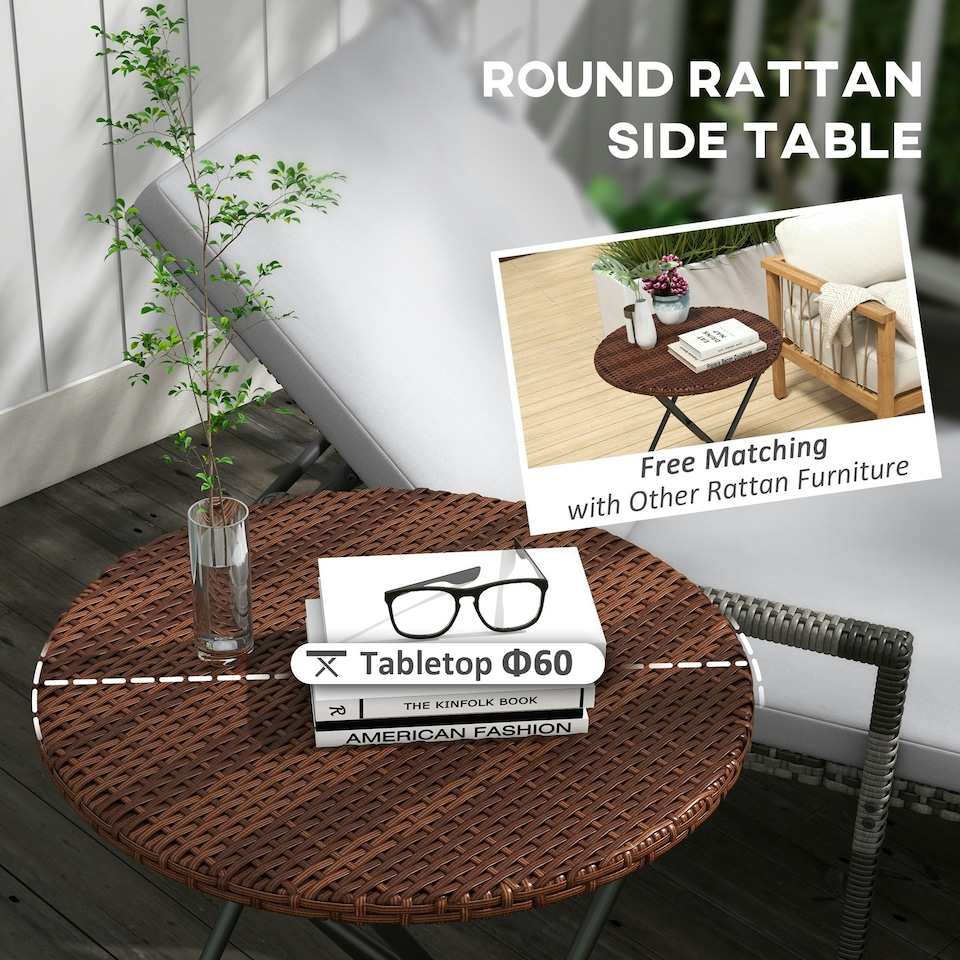 image 1 of Outsunny Foldable Outdoor Coffee Table, Metal Frame Rattan Side Table, Brown