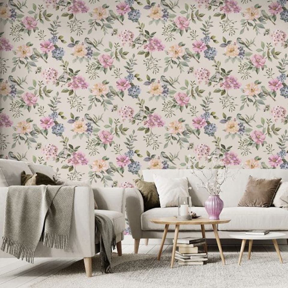 image 1 of Holden Decor Garden Bird Wallpaper | Multi | Beige/Multicoloured | 1