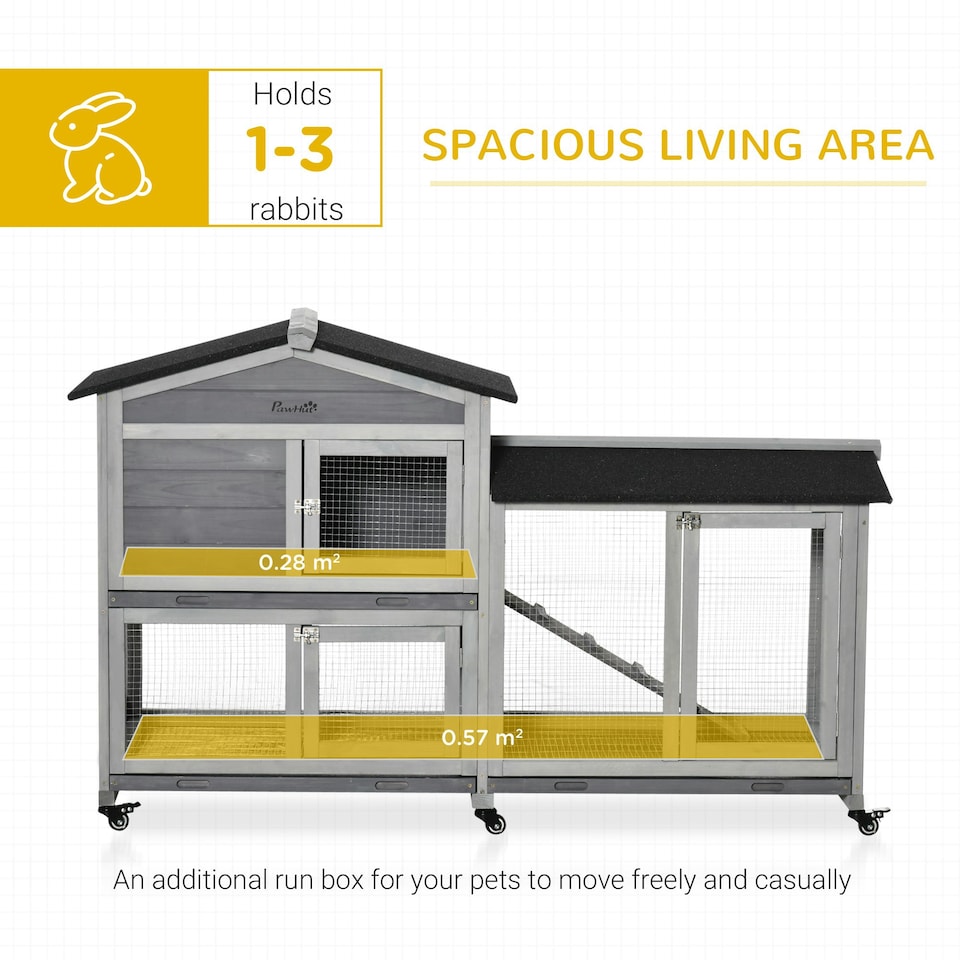 image 1 of PawHut Rabbit Hutch, Bunny Cage Outdoor 2-Tier w/ Wheels & Tray, Grey