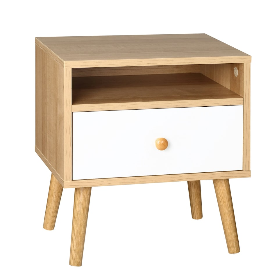 image 1 of HOMCOM Bedside Table Modern Nightstand Bedside Cabinet w/ Drawer Shelf Natural