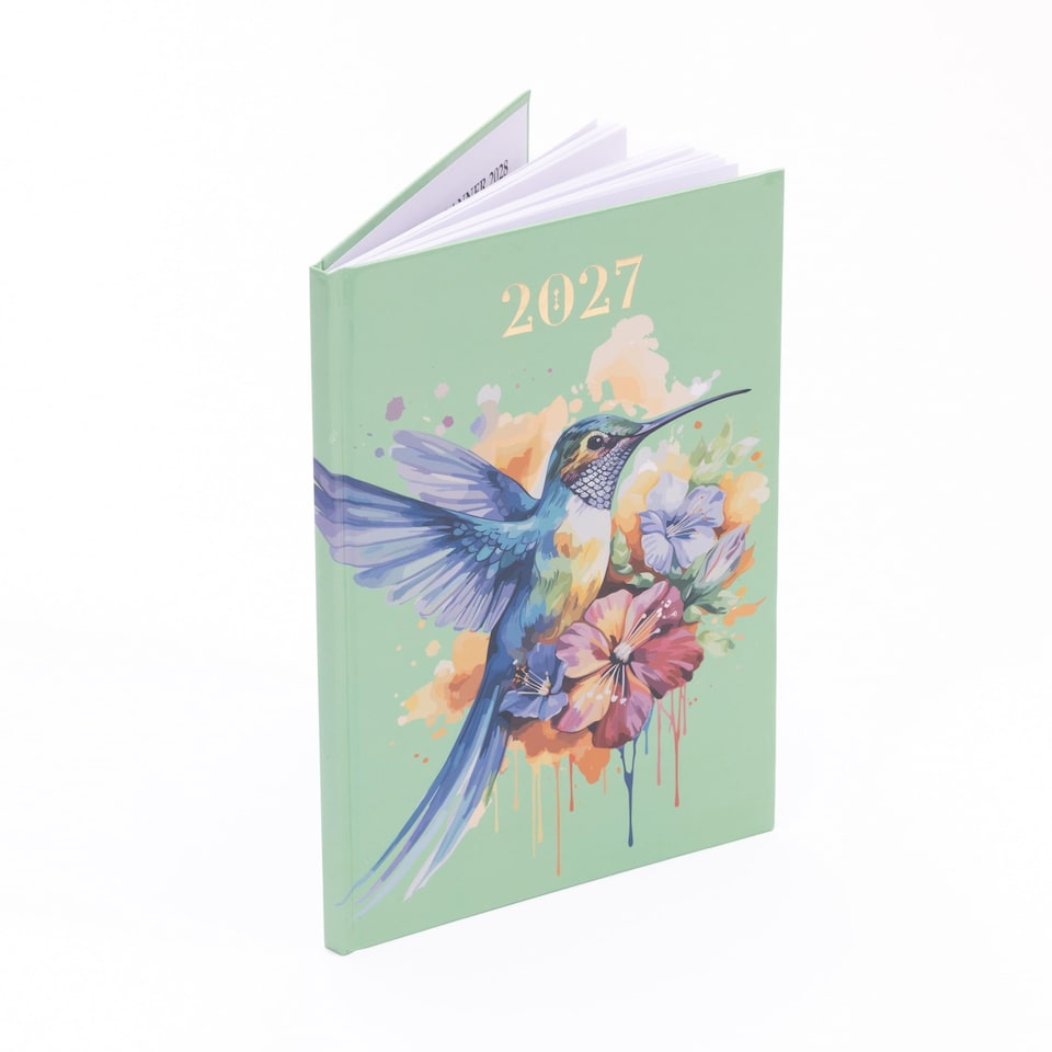 image 1 of 2027 Diary A5 Week to View - Beautiful Hummingbird Hardback Planner with Ribbon Bookmark - Runs January 2027 to December 2027 (Bird)