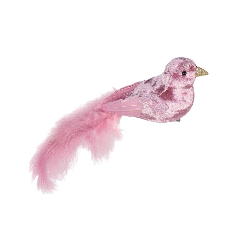 image 1 of Decorative Dusky Pink Velvet Bird With Clip - 30cm