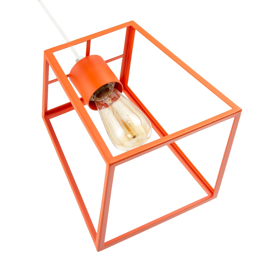 image 1 of Industrial Lantern Lamp Shade in Orange with Square Top and Bottom