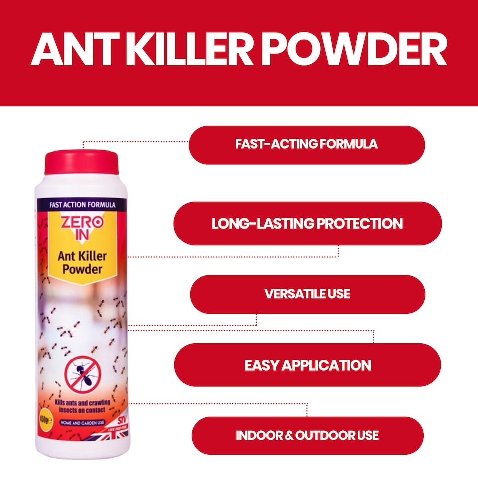image 1 of Zero In Ant Killer Powder 450g Crawling Insect Control Ant Cockroach Woodlice Earwig Indoor Outdoor Powder Treatment