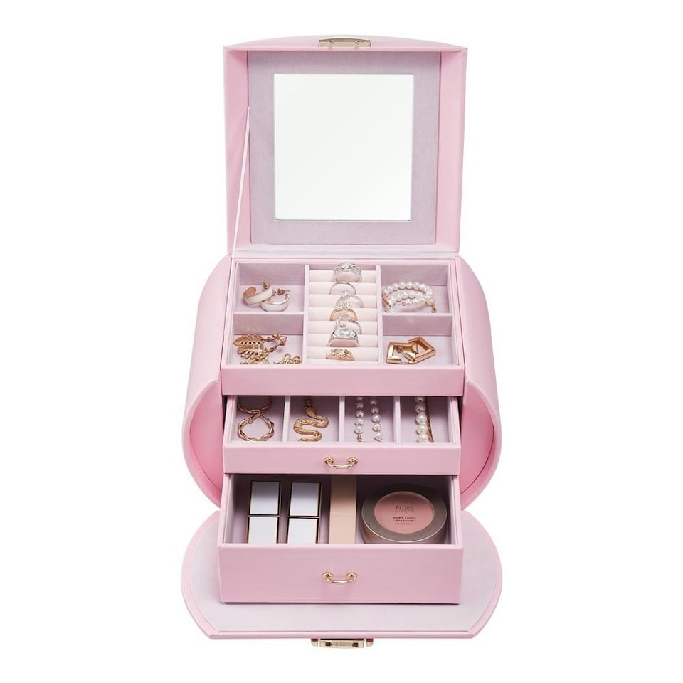 image 1 of Living and Home Stylish Jewellery Box with Handle - Pink