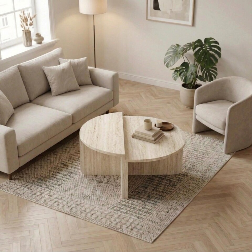 image 1 of Decortie Aloeva 2-Piece Coffee Table Set Travertine