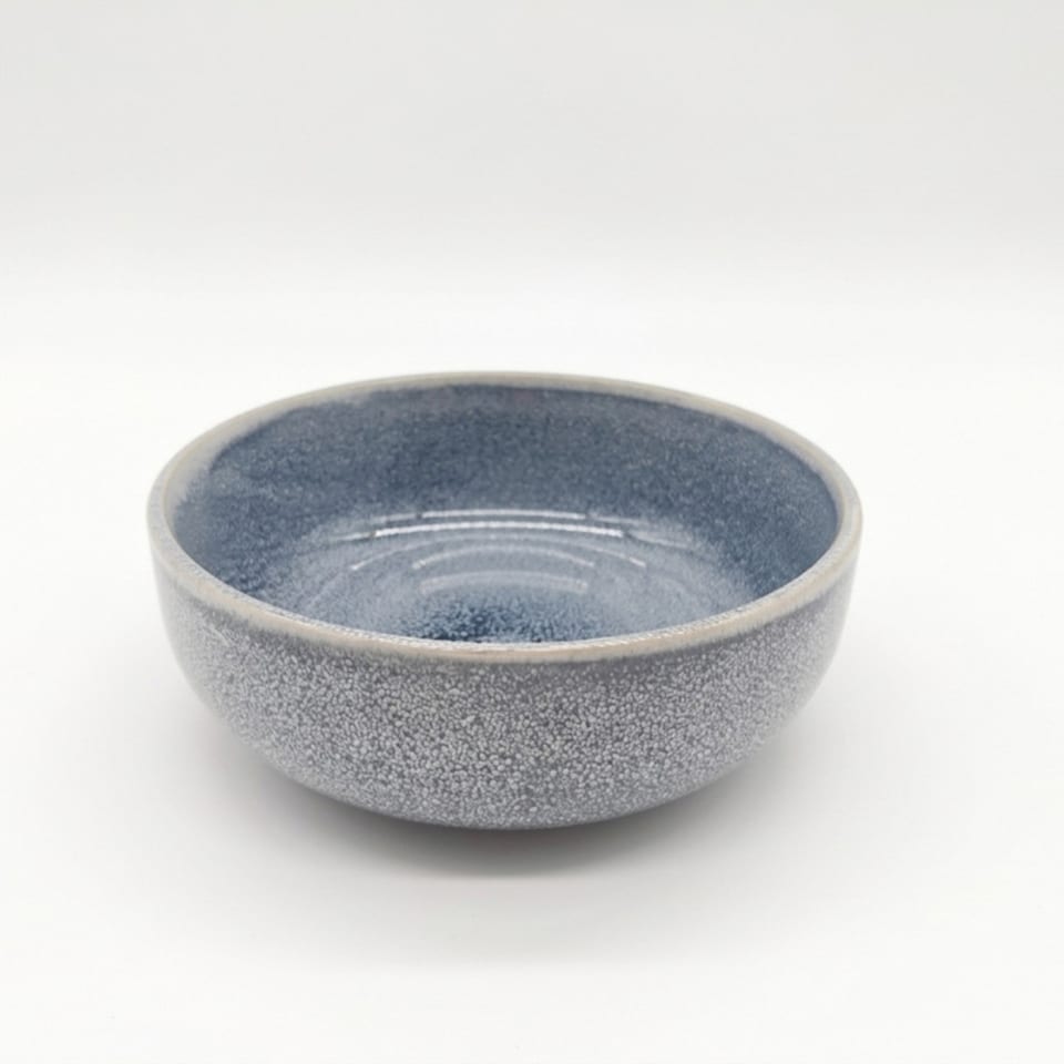 image 1 of Reactive Ash Blue Glaze Dinnerware Cereal Bowl 6pc Set 16cm