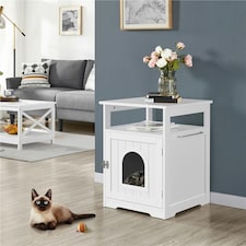Yaheetech Wooden Cat Litter Box with Open Shelf White | One Size