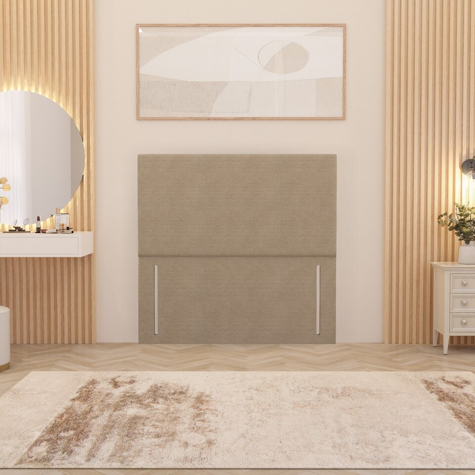 image 1 of Divan Bed Base with 4 Drawers & Plain Floor Standing Headboard Tweed Fabric | Brown | Natural