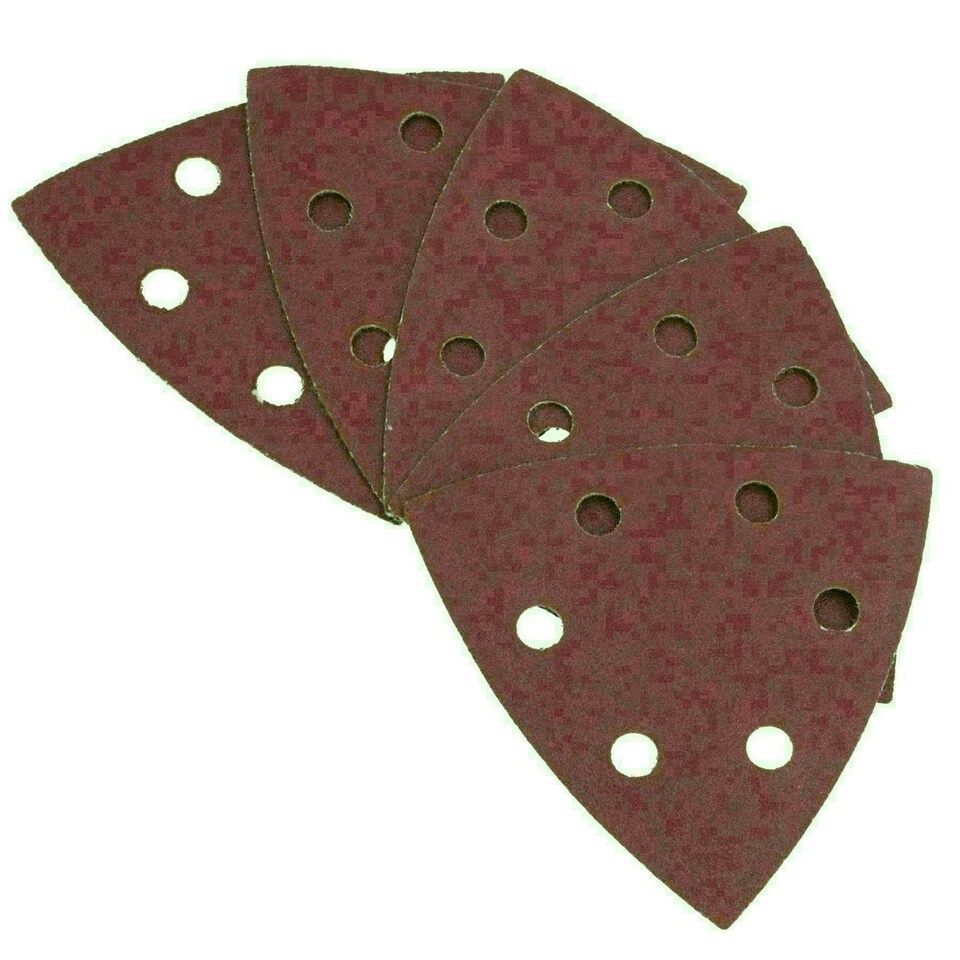 image 1 of Hook Loop Delta Sanding Abrasive Discs Pads 93mm Triangle 120 Grit Fine 200pc