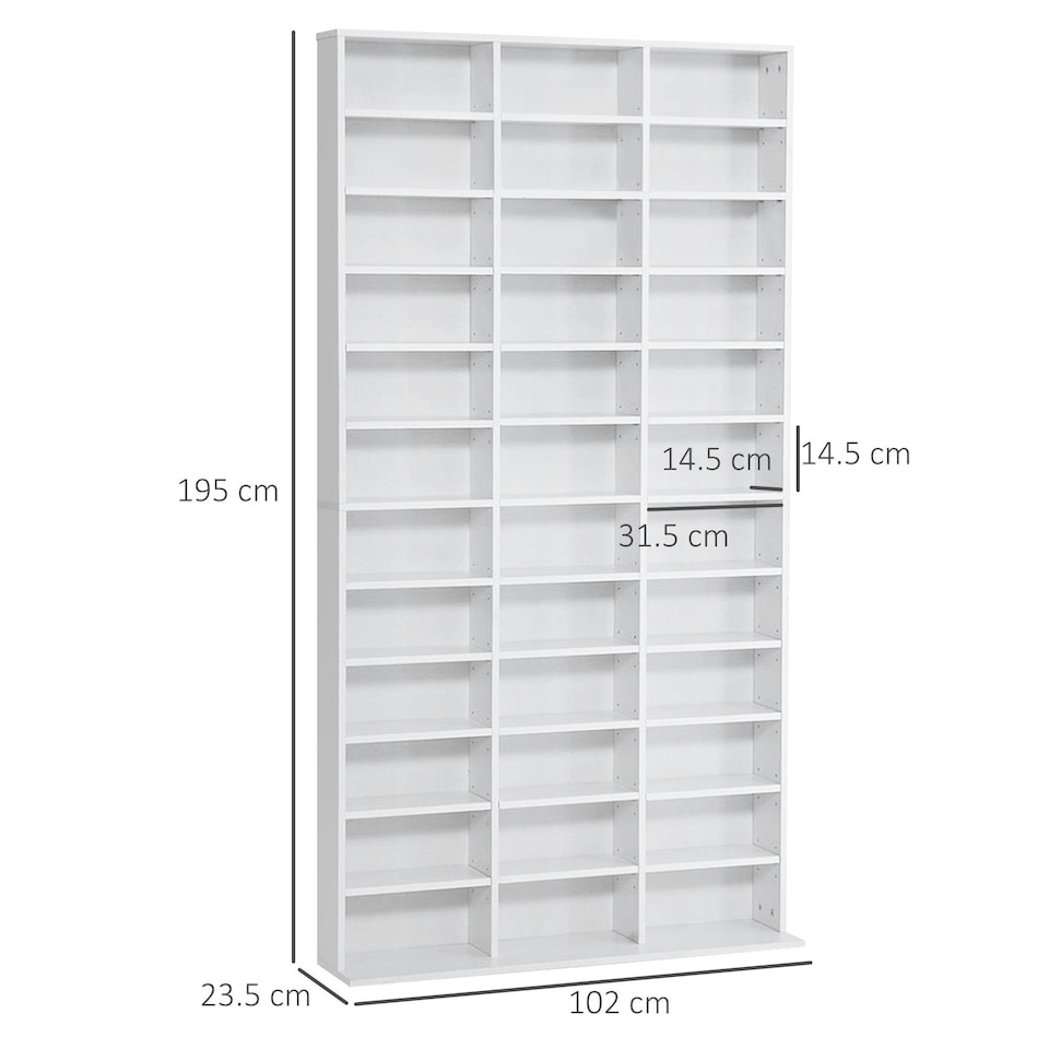 image 1 of HOMCOM CD DVD Media Storage Shelves Display Shelf Racks Wooden Frame White