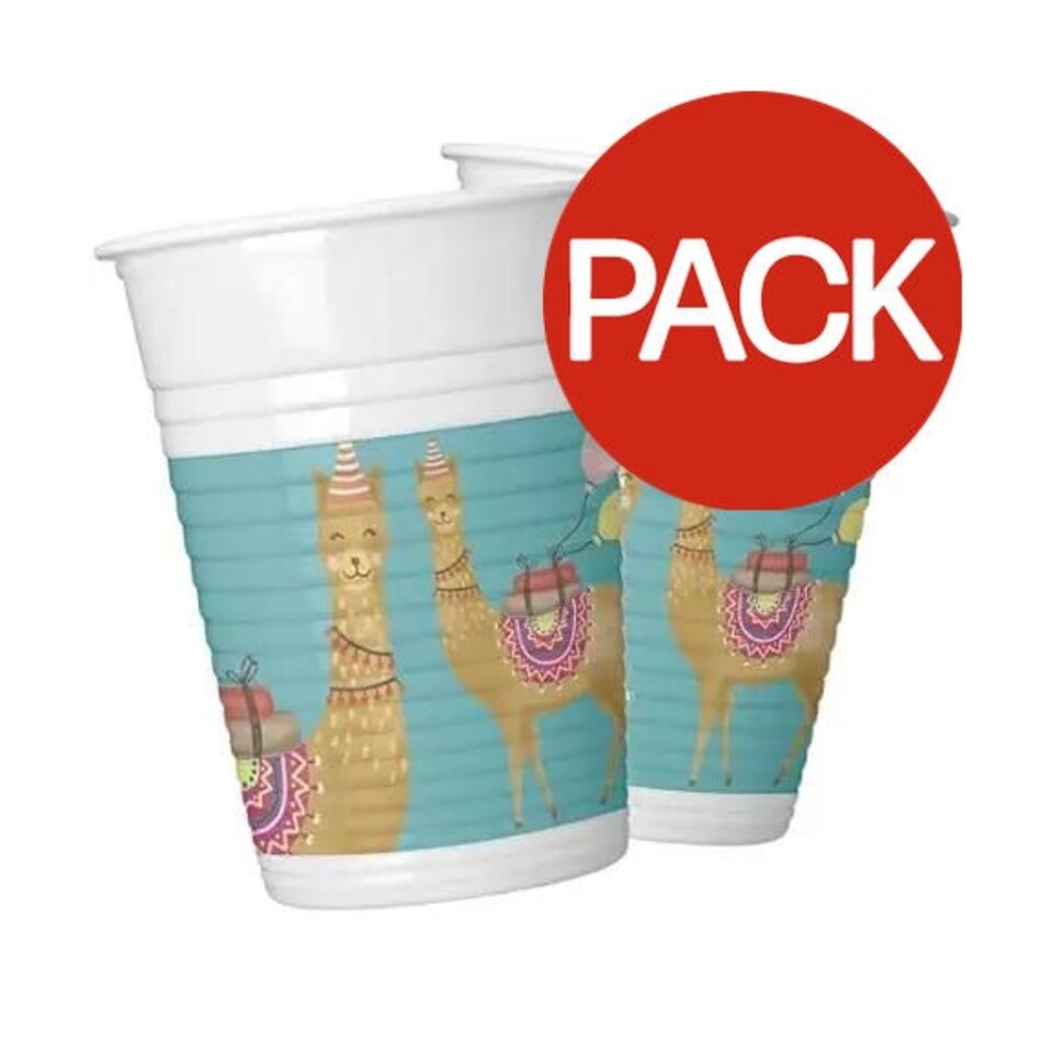 Procos Plastic Llama 200ml Party Cup (Pack of 8) - White/Brown - One Size