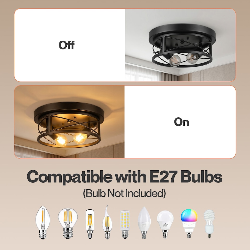 image 1 of Emitto Ceiling Lights E27 Metal Cage 90° Adjustable Heads Kitchen Fixture Black