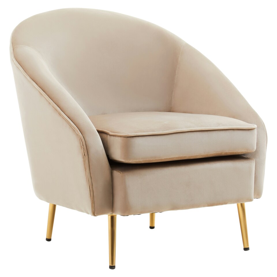 image 1 of Interiors by Premier Mink Velvet Armchair with Cushion, Plush Foam Seat With Gold Finish Metal Legs, Living Room Accent Chair