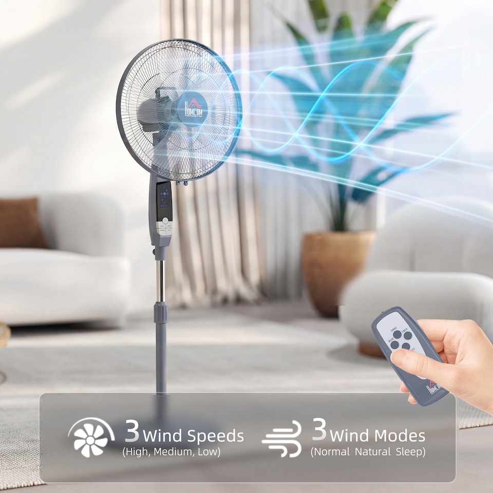 image 1 of HOMCOM 16 Oscillation Cooling Fan with Remote Adjustable Height